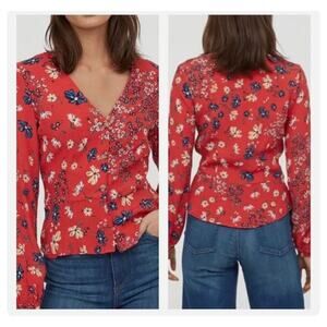 H&M Floral Peplum Buttondown V Neck Blouse Size 6